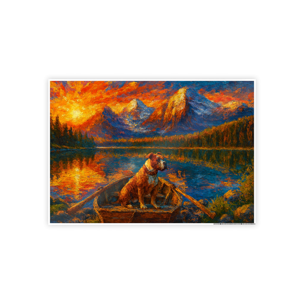 Serene Nature Gloss Poster - Vibrant Mountain Landscape with Dogs
