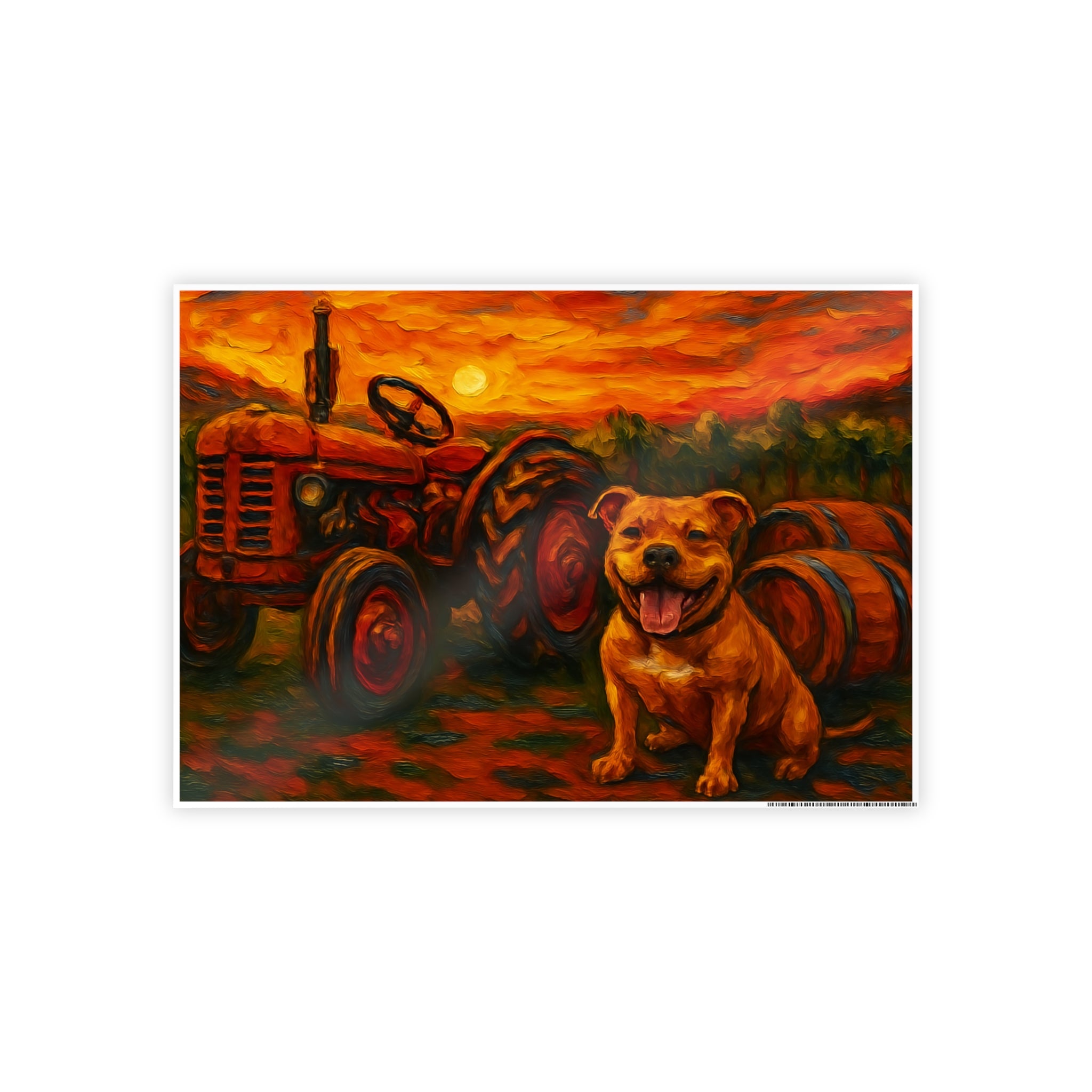 Rustic Farmhouse Gloss Poster with Happy Dog and Tractor