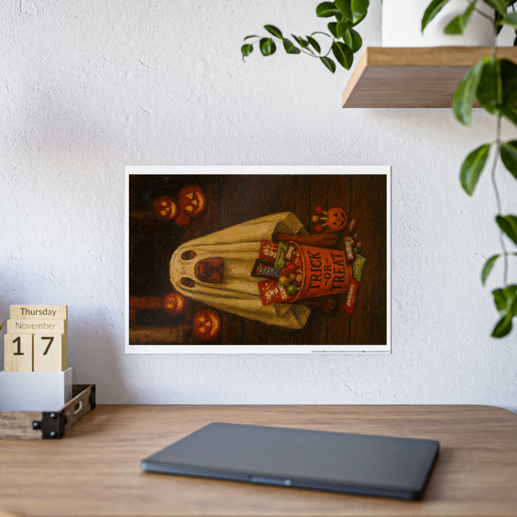 Halloween Ghost Gloss Poster - Trick or Treat Decor