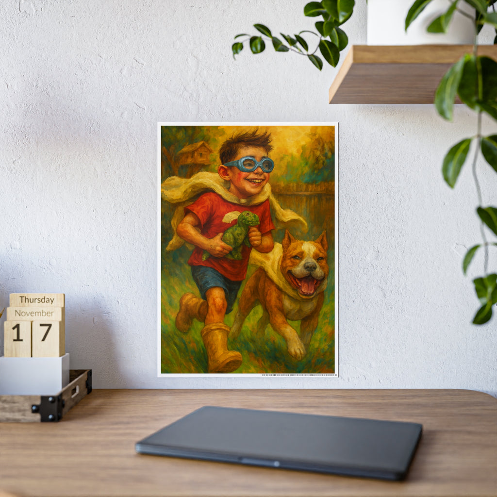 Childhood Adventure Gloss Poster - Playful Boy and Dog