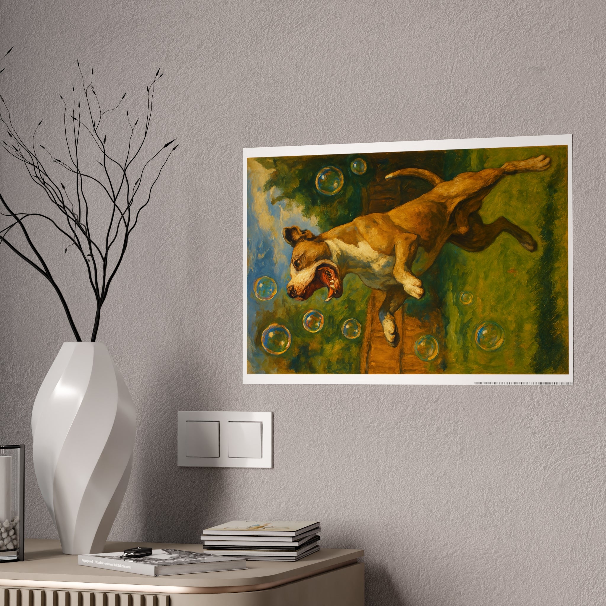 Playful Dog Gloss Poster - Vibrant Pet Art for Home Decor