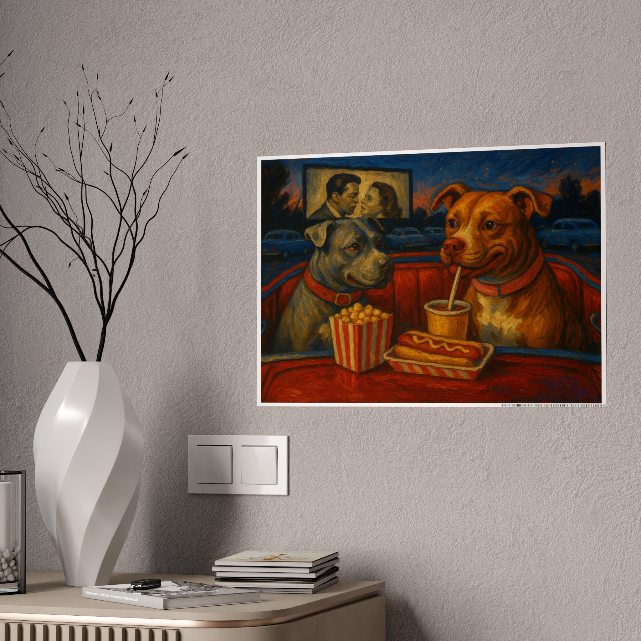Vintage Dog Movie Night Gloss Posters