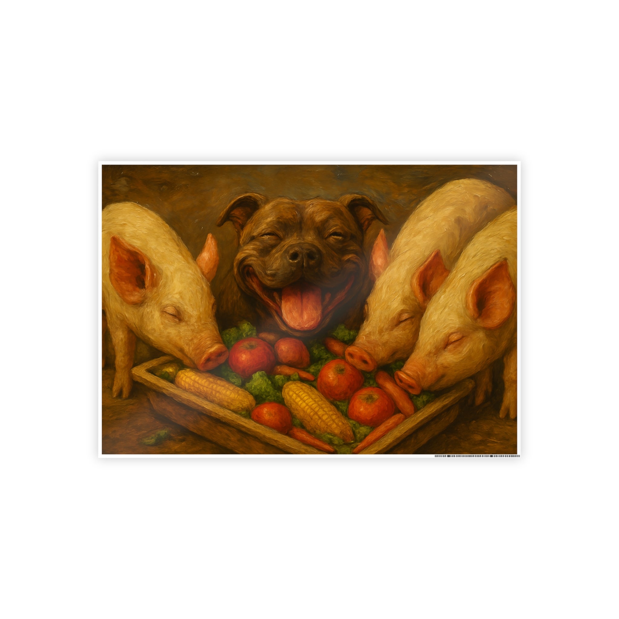 Animal Friends Gloss Poster – Happy Dog and Pigs Wall Art