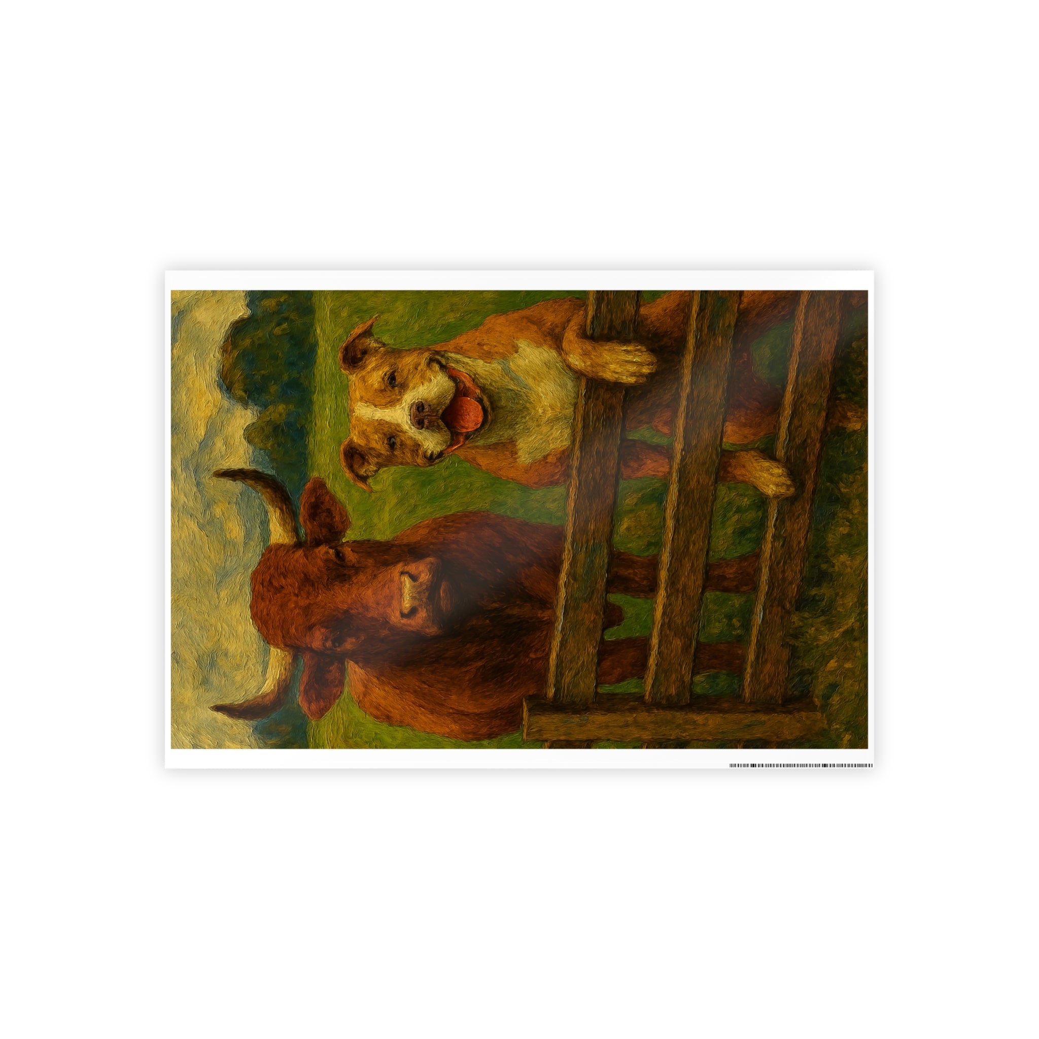 Farm Animal Wall Art Print - Glossy Poster Featuring Happy Dog and Cow