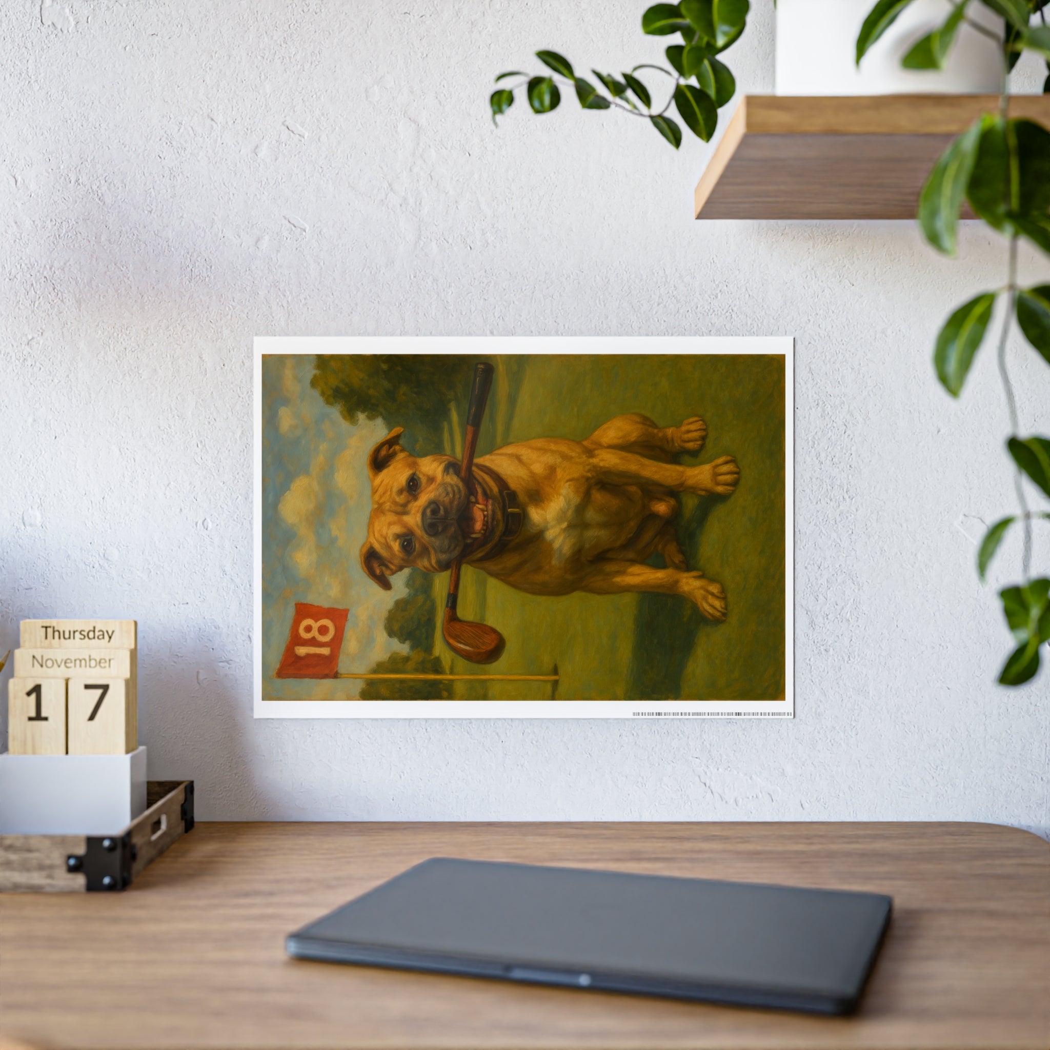 Dog Golf Art Poster - Gloss Finish