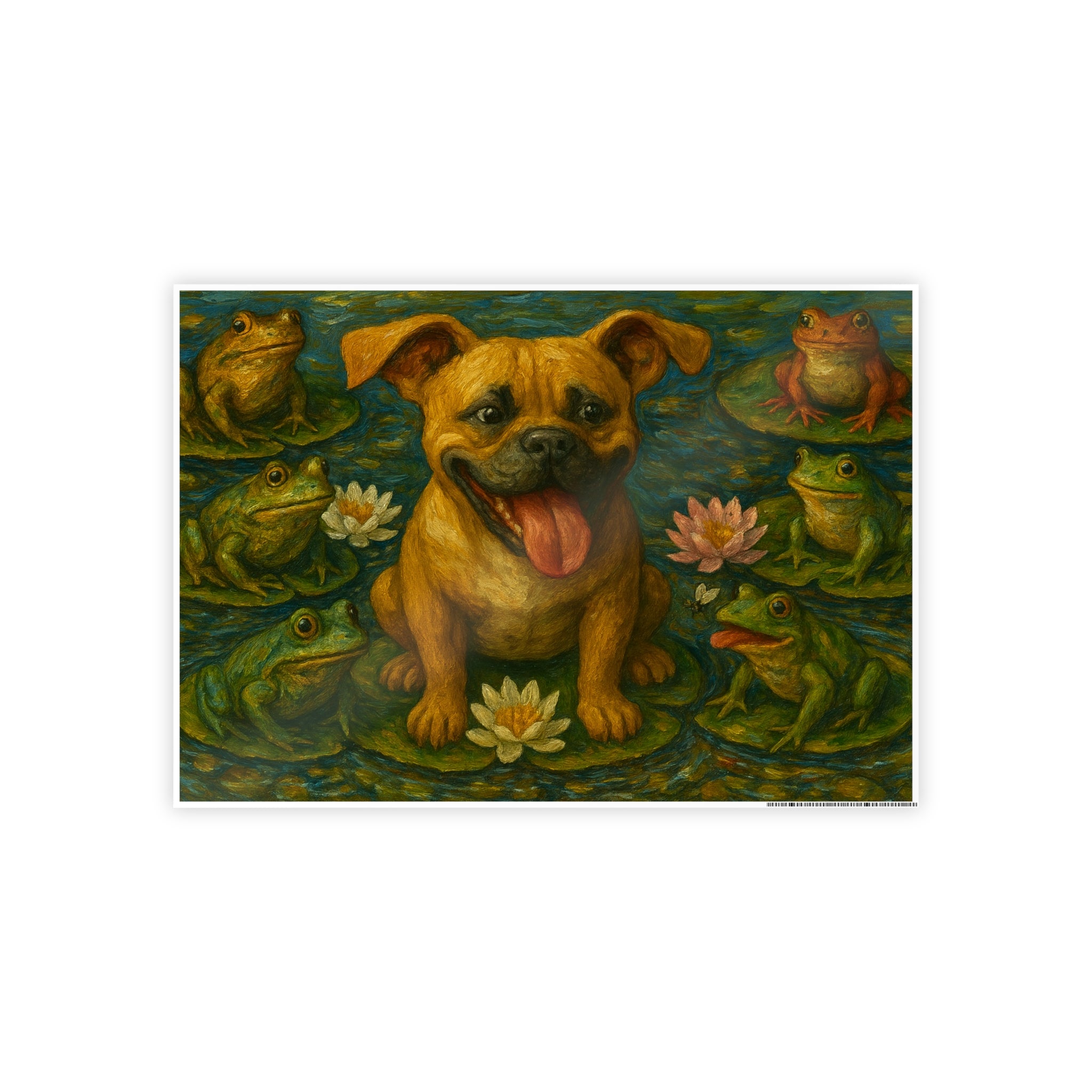 Whimsical Dog and Frogs Gloss Poster