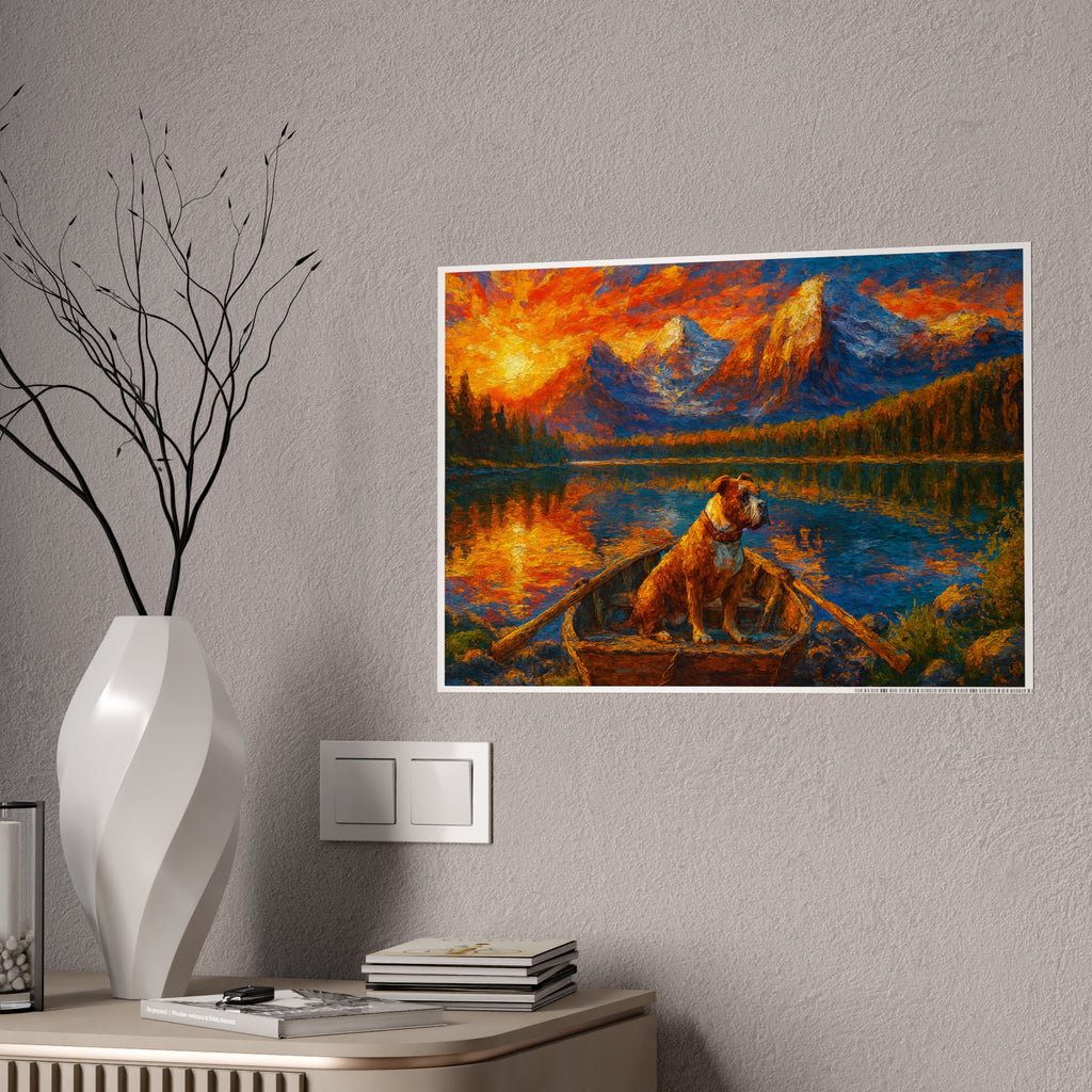 Serene Nature Gloss Poster - Vibrant Mountain Landscape with Dogs