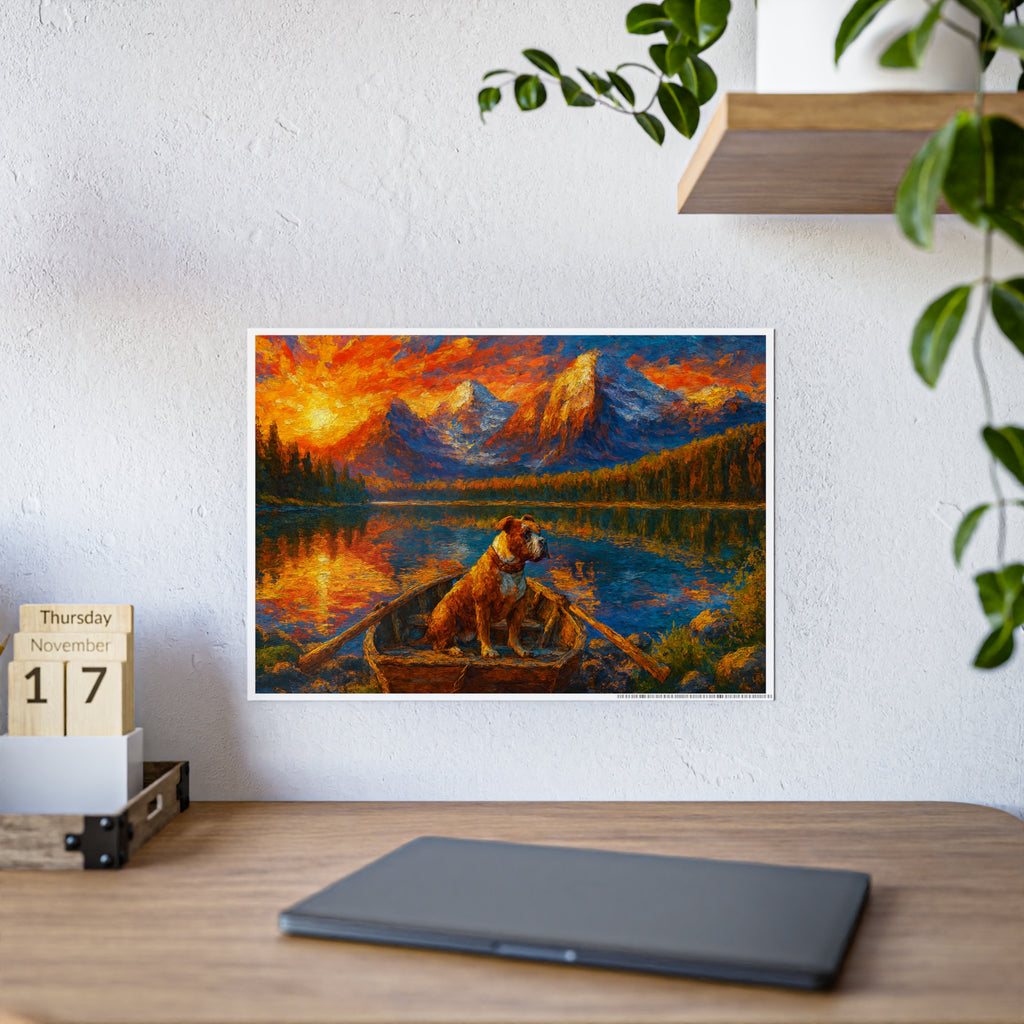 Serene Nature Gloss Poster - Vibrant Mountain Landscape with Dogs