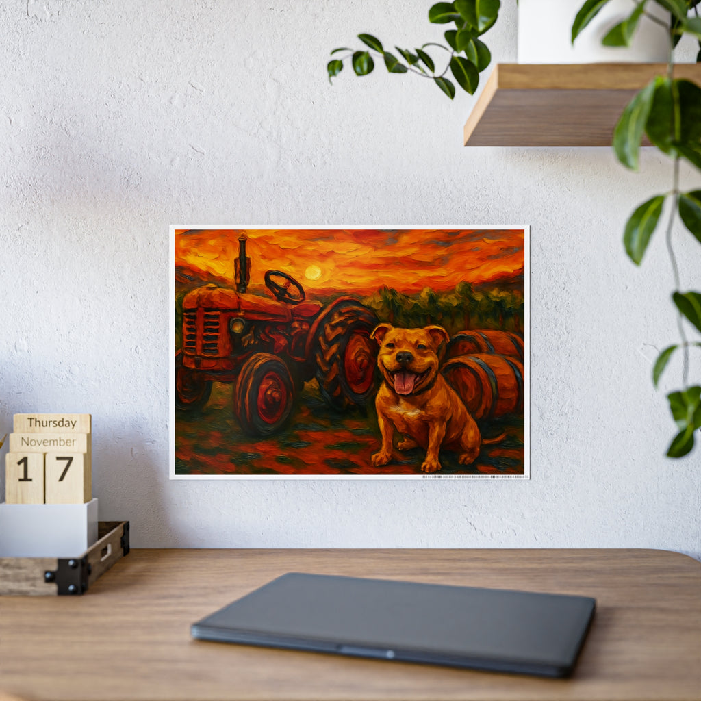 Rustic Farmhouse Gloss Poster with Happy Dog and Tractor