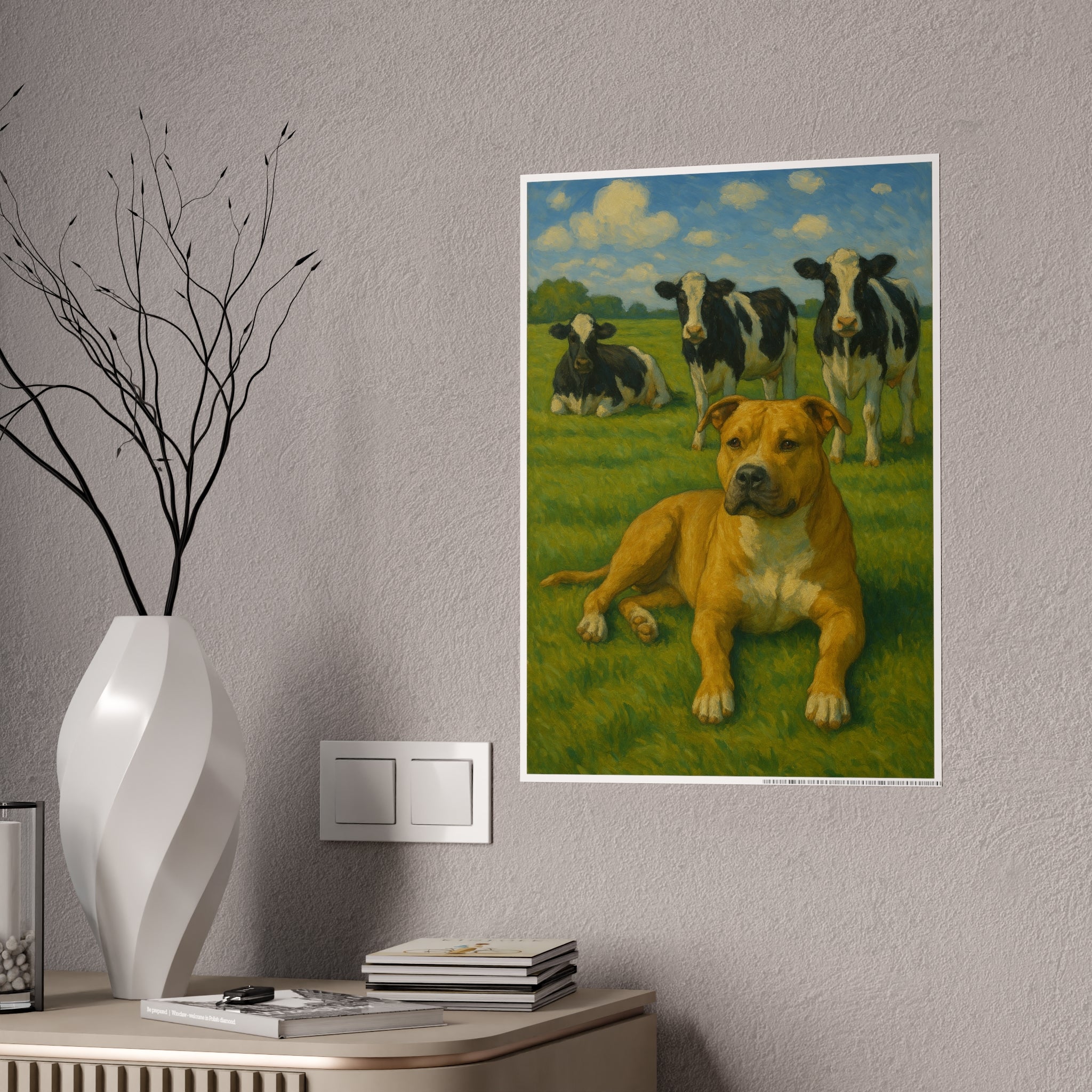 Farm Life Gloss Poster: Dog and Cows Artwork
