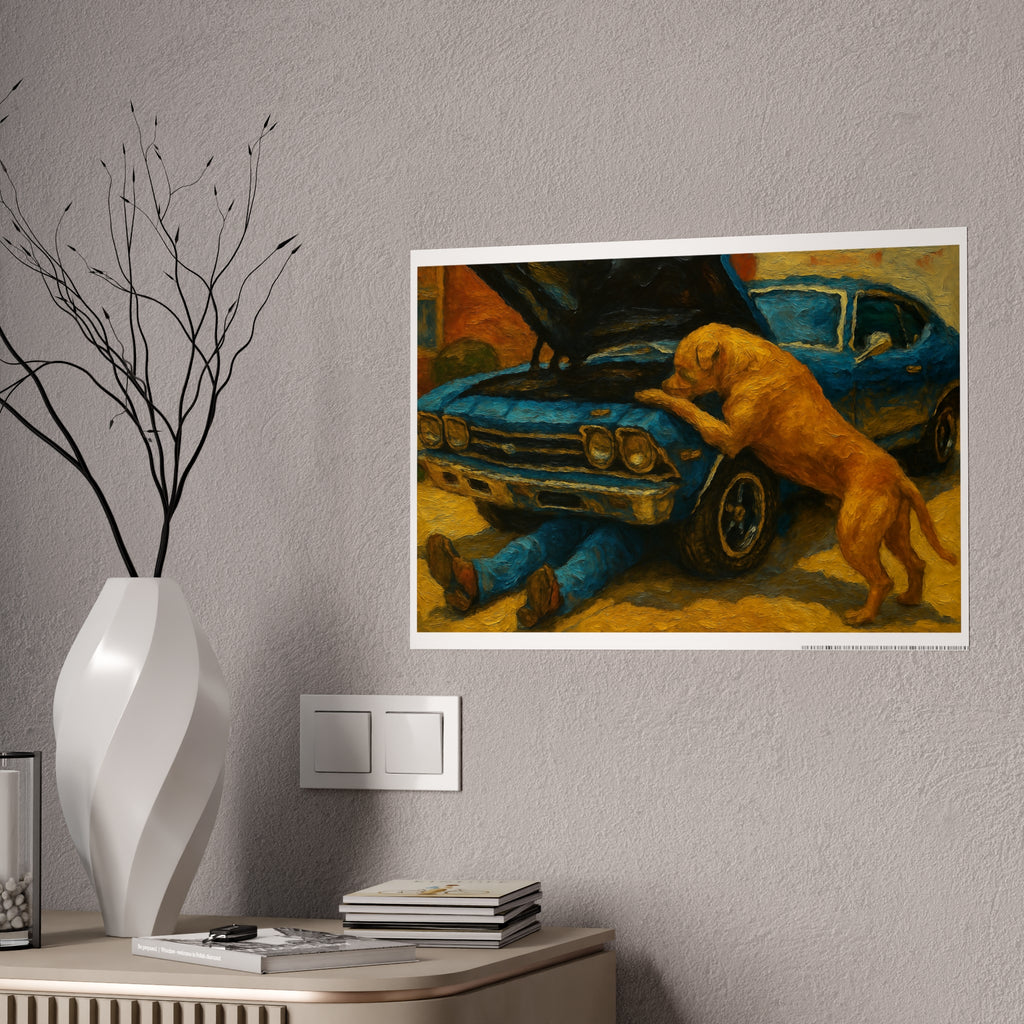 Vintage Car & Dog Art Poster