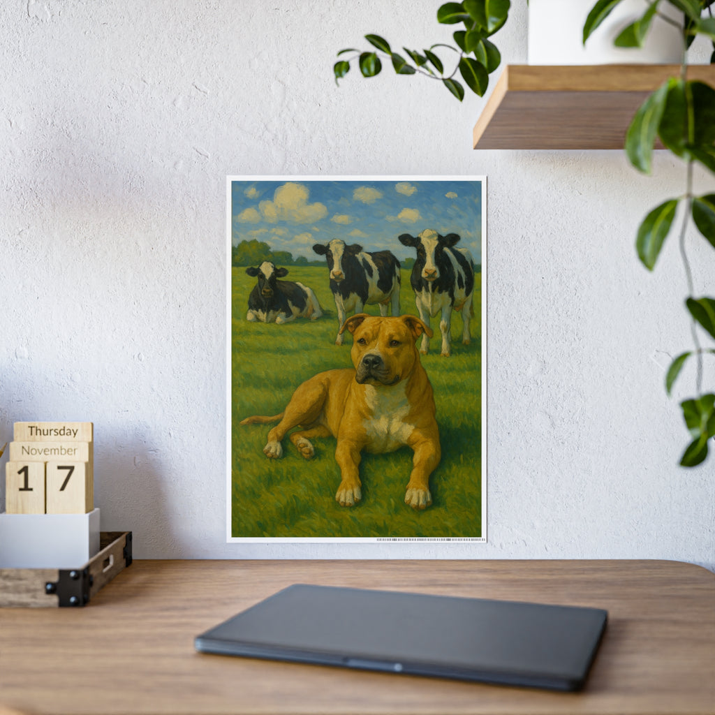 Farm Life Gloss Poster: Dog and Cows Artwork
