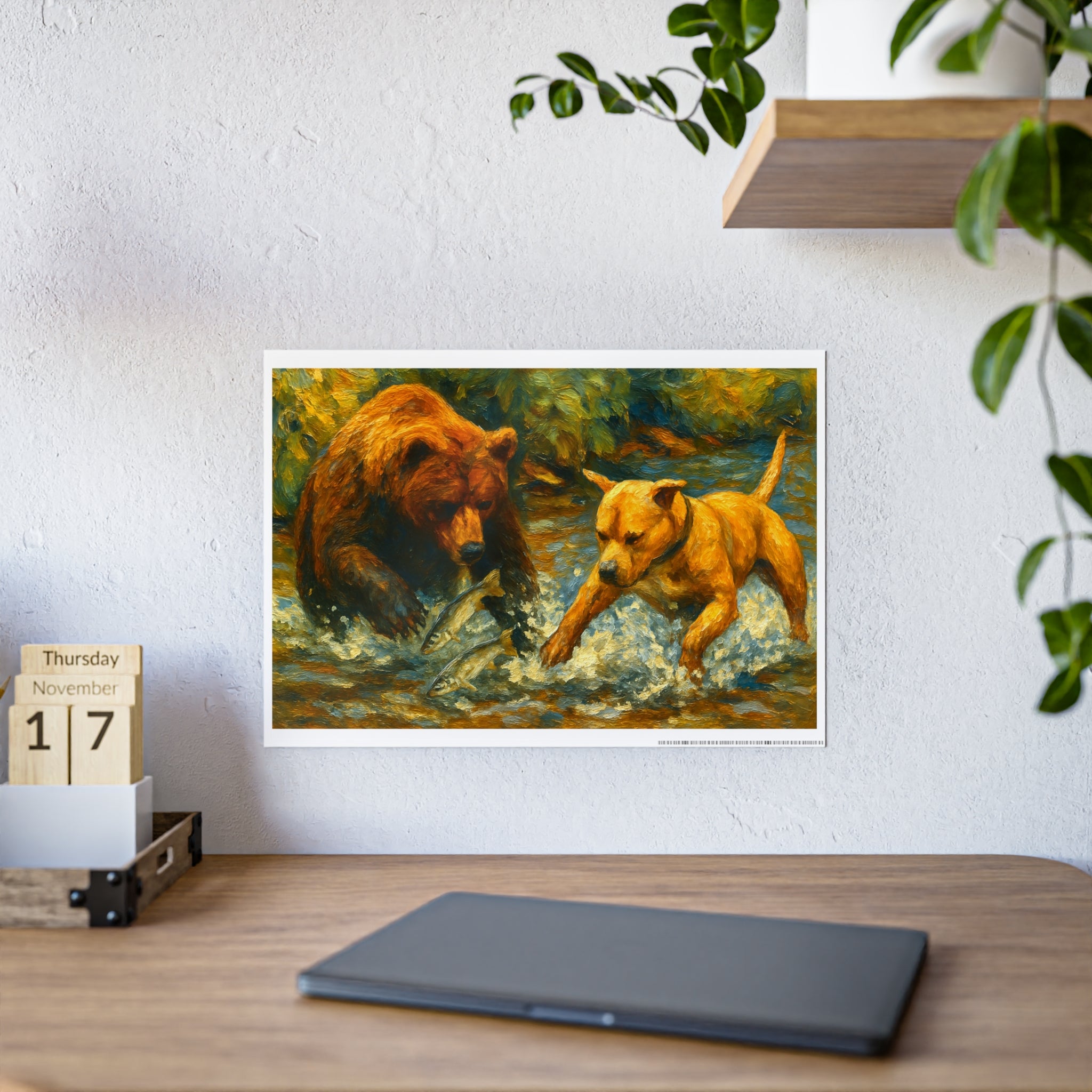 Wildlife Adventure Gloss Poster - Bear and Dog Playing