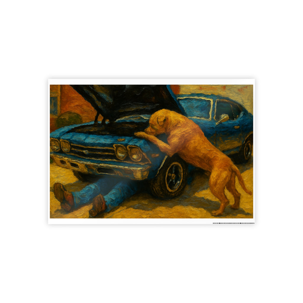 Vintage Car & Dog Art Poster