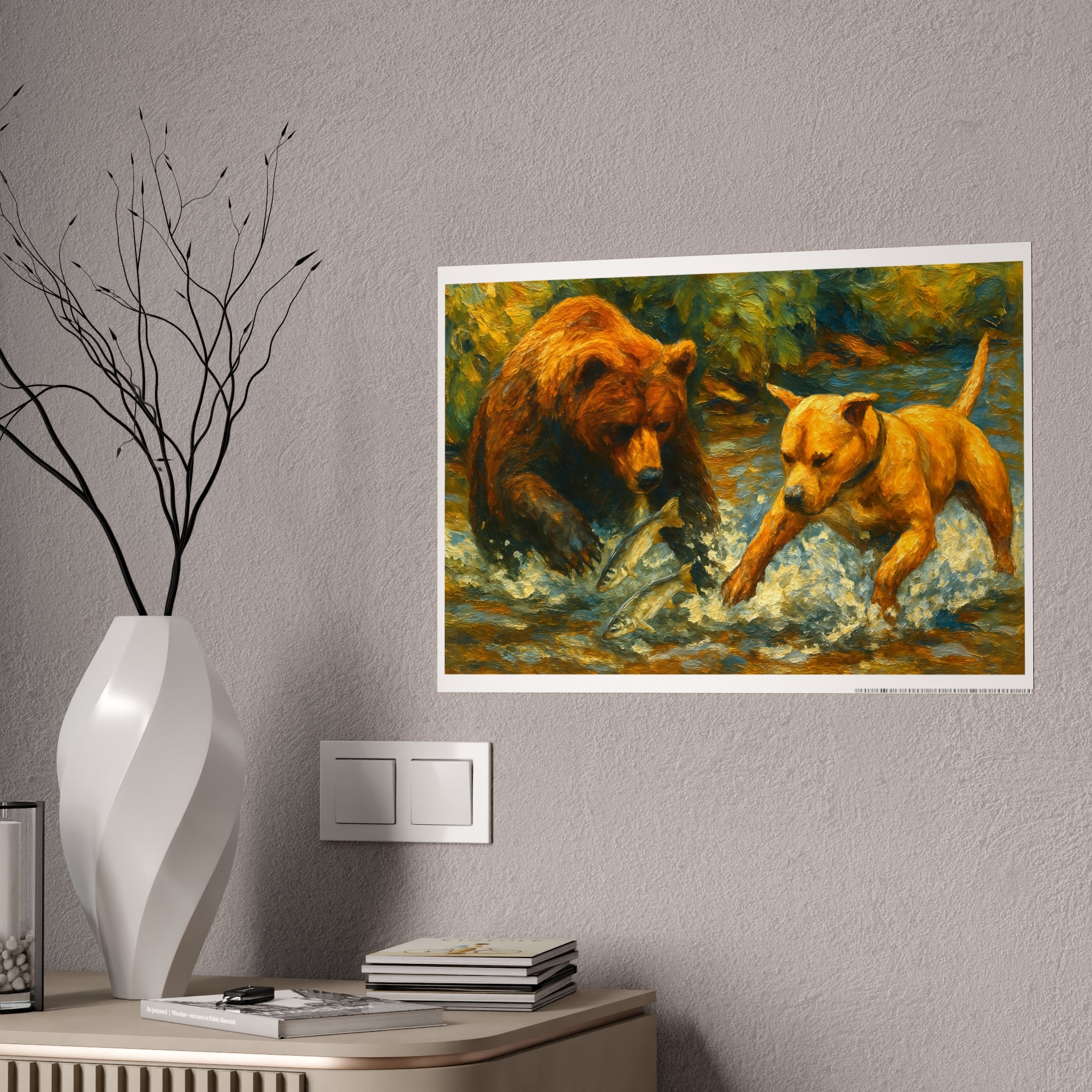 Wildlife Adventure Gloss Poster - Bear and Dog Playing