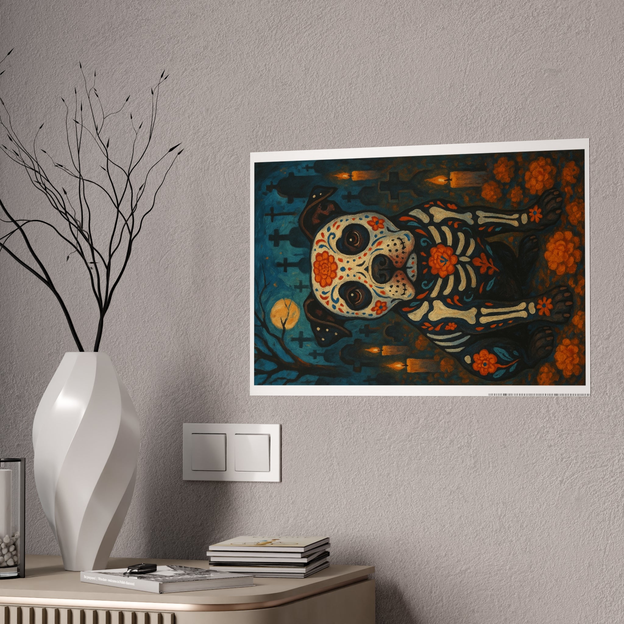 Dog Skeleton Art Print - Colorful Gloss Poster for Home Decor