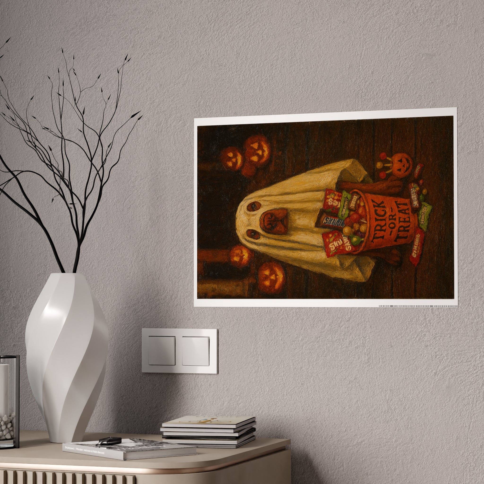 Halloween Ghost Gloss Poster - Trick or Treat Decor