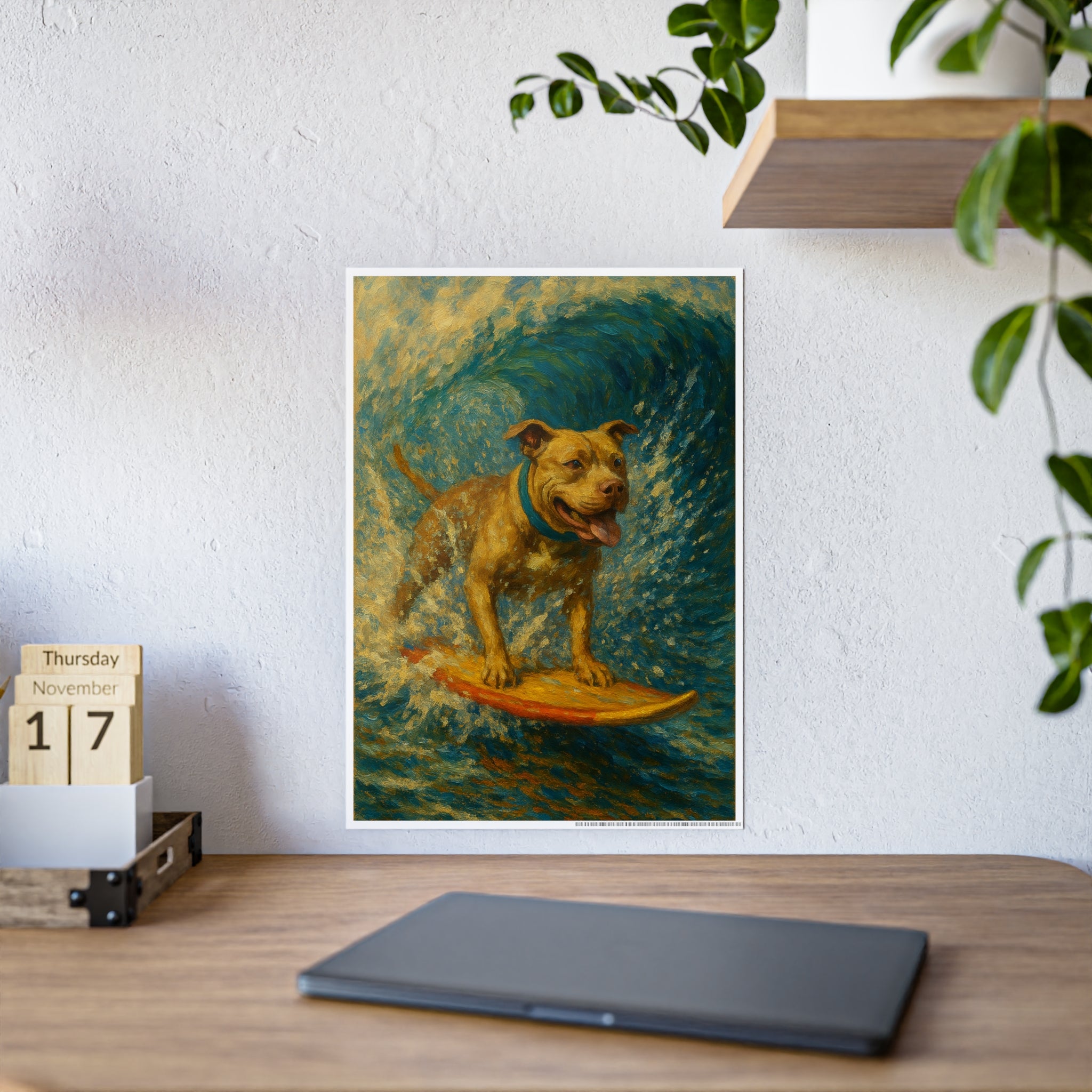 Surfer Dog Gloss Poster - Vibrant Wall Art for Pet Lovers
