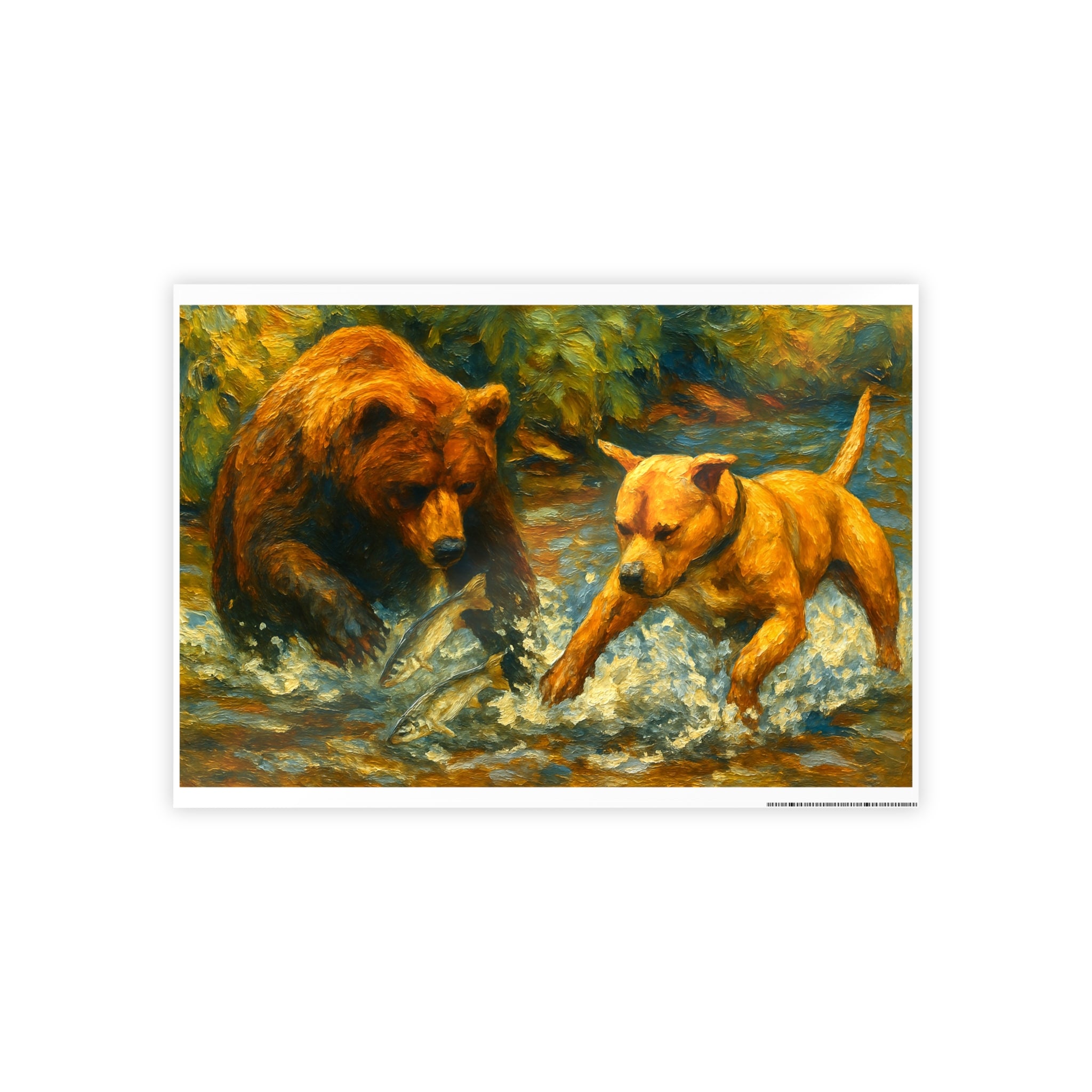 Wildlife Adventure Gloss Poster - Bear and Dog Playing