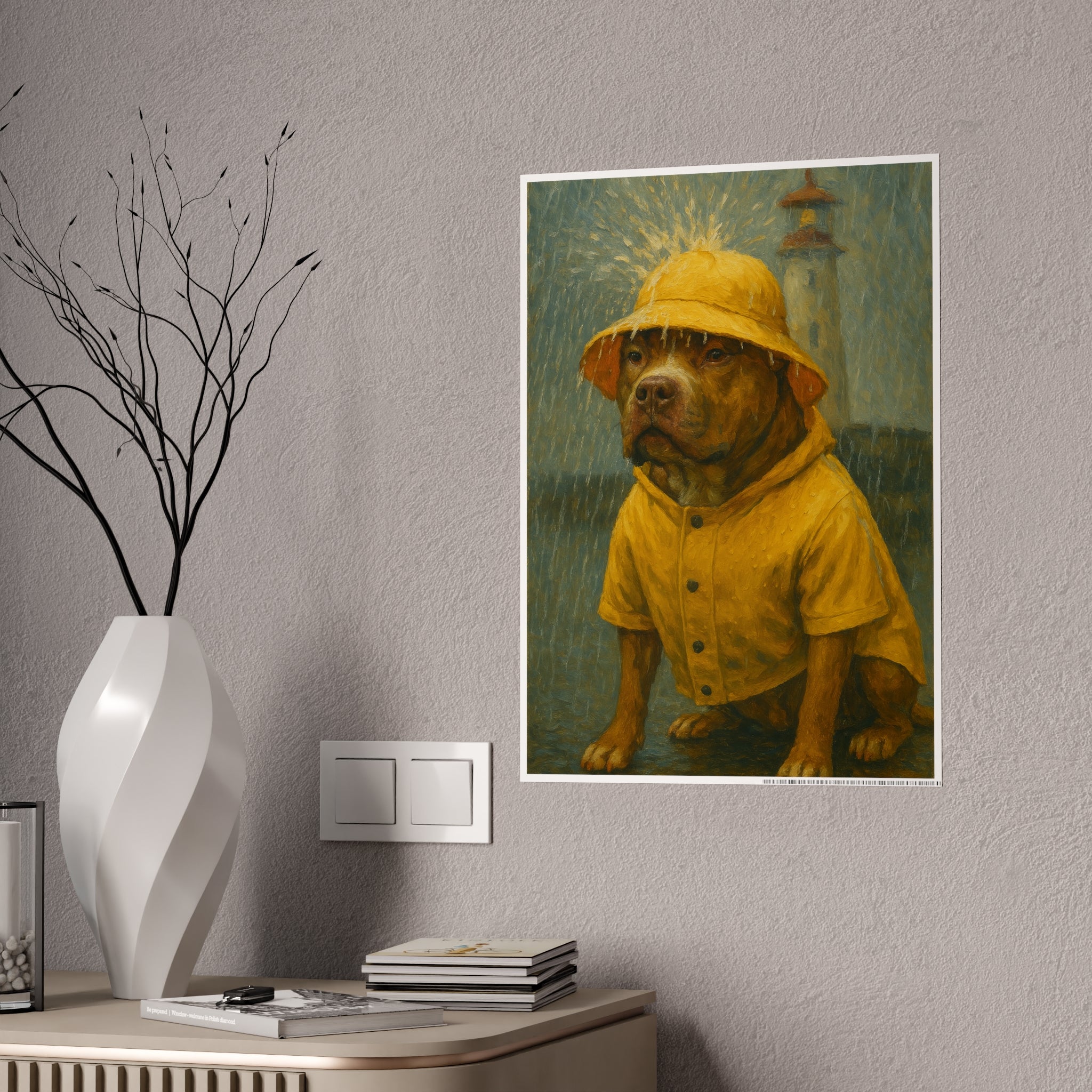 Yellow Raincoat Dog Gloss Poster