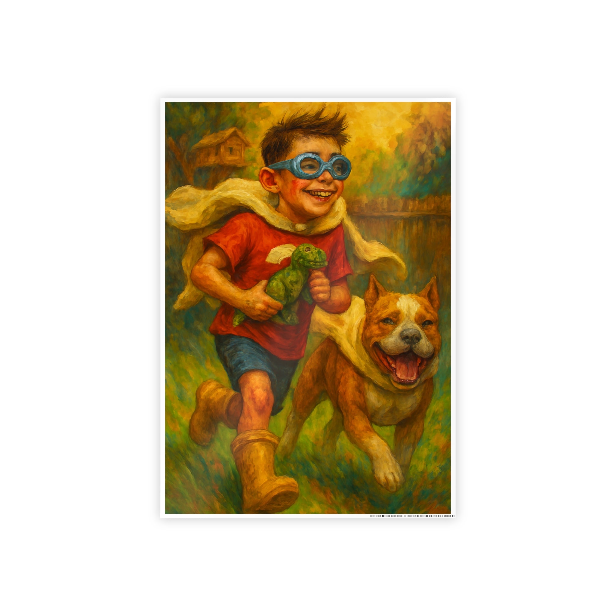 Childhood Adventure Gloss Poster - Playful Boy and Dog